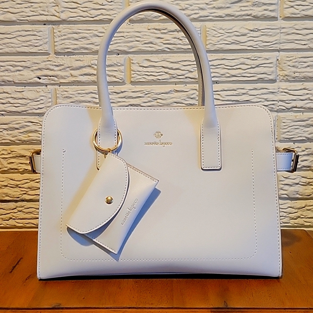 Nanette Lepore White Structured Tote with Matching Accessory